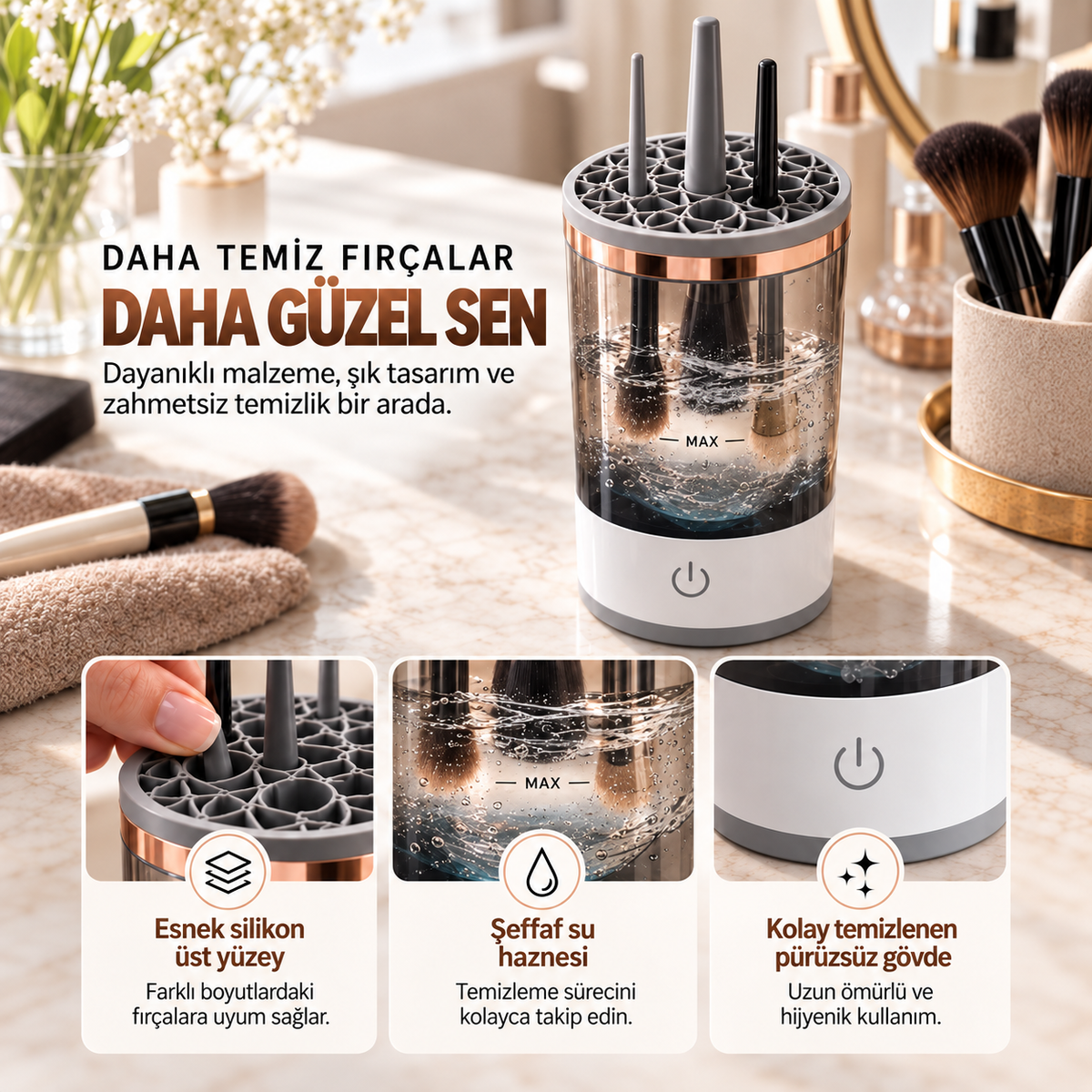 Ecrena™ – Otomatik Makyaj Fırçası Temizleyici