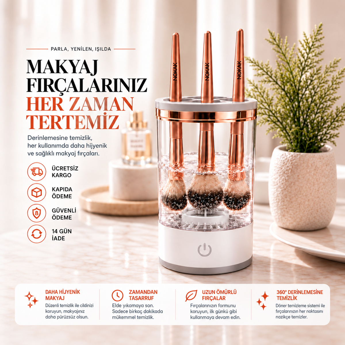Ecrena™ – Otomatik Makyaj Fırçası Temizleyici