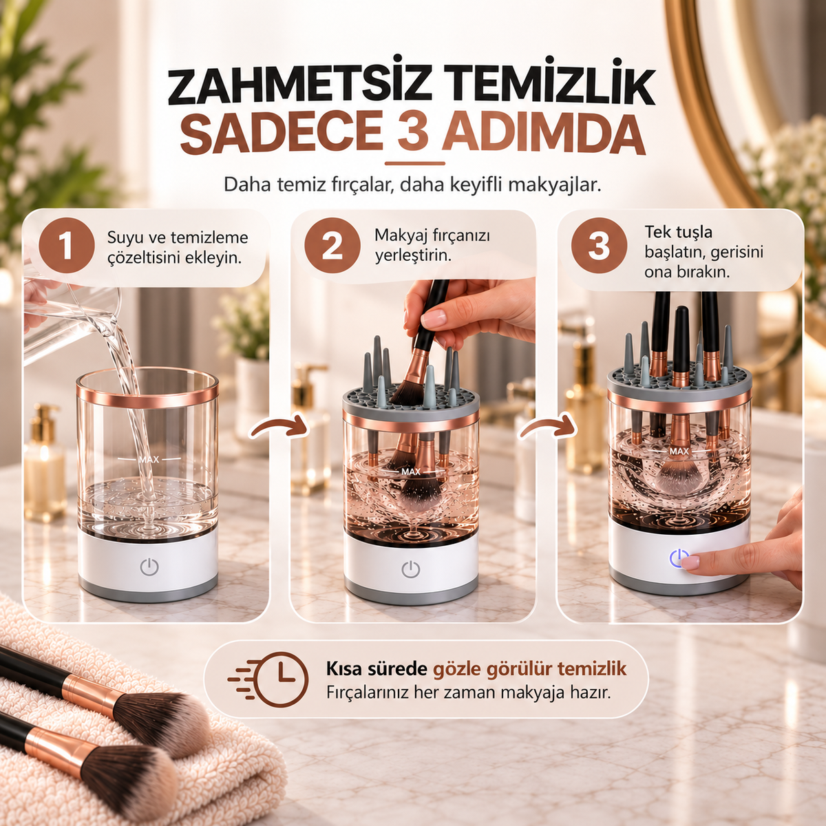 Ecrena™ – Otomatik Makyaj Fırçası Temizleyici